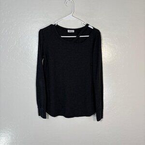 LNA Shirt Womens Small Gray Asymmetrical Cutout Neck Long Sleeve Rib Knit USA